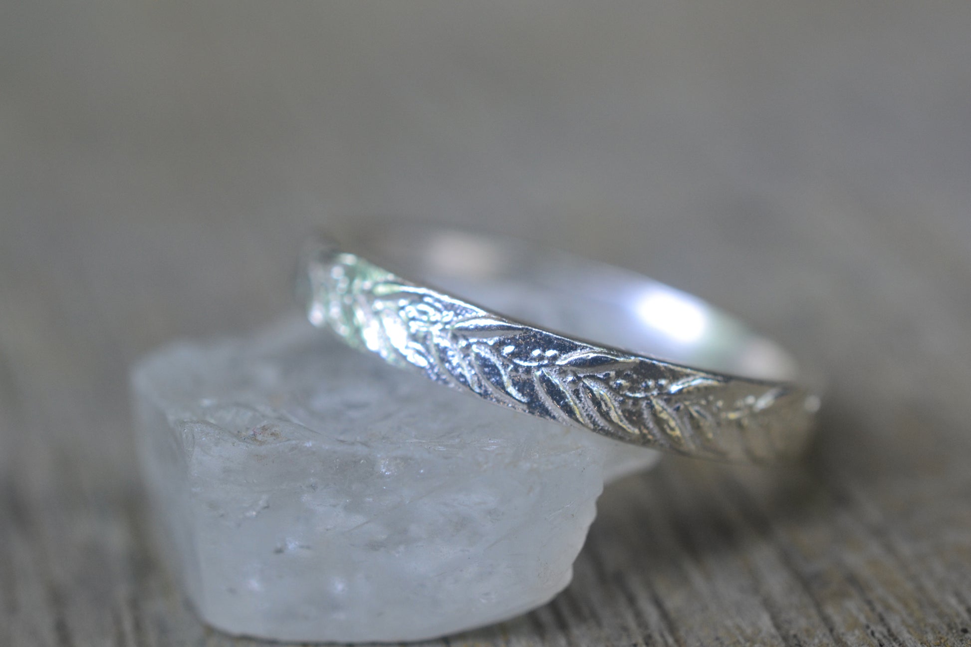 Dainty Sterling Silver Gum Leaf Wedding Ring