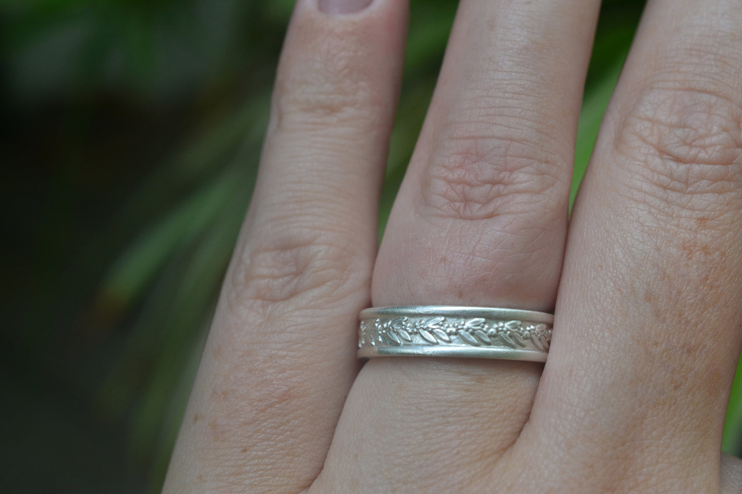 Mens Sterling Silver Eucalyptus Leaf Ring