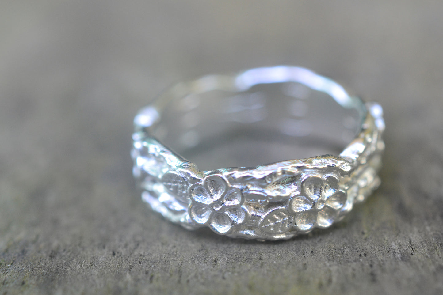 Wide Sterling Silver Branch Ring With Flowers