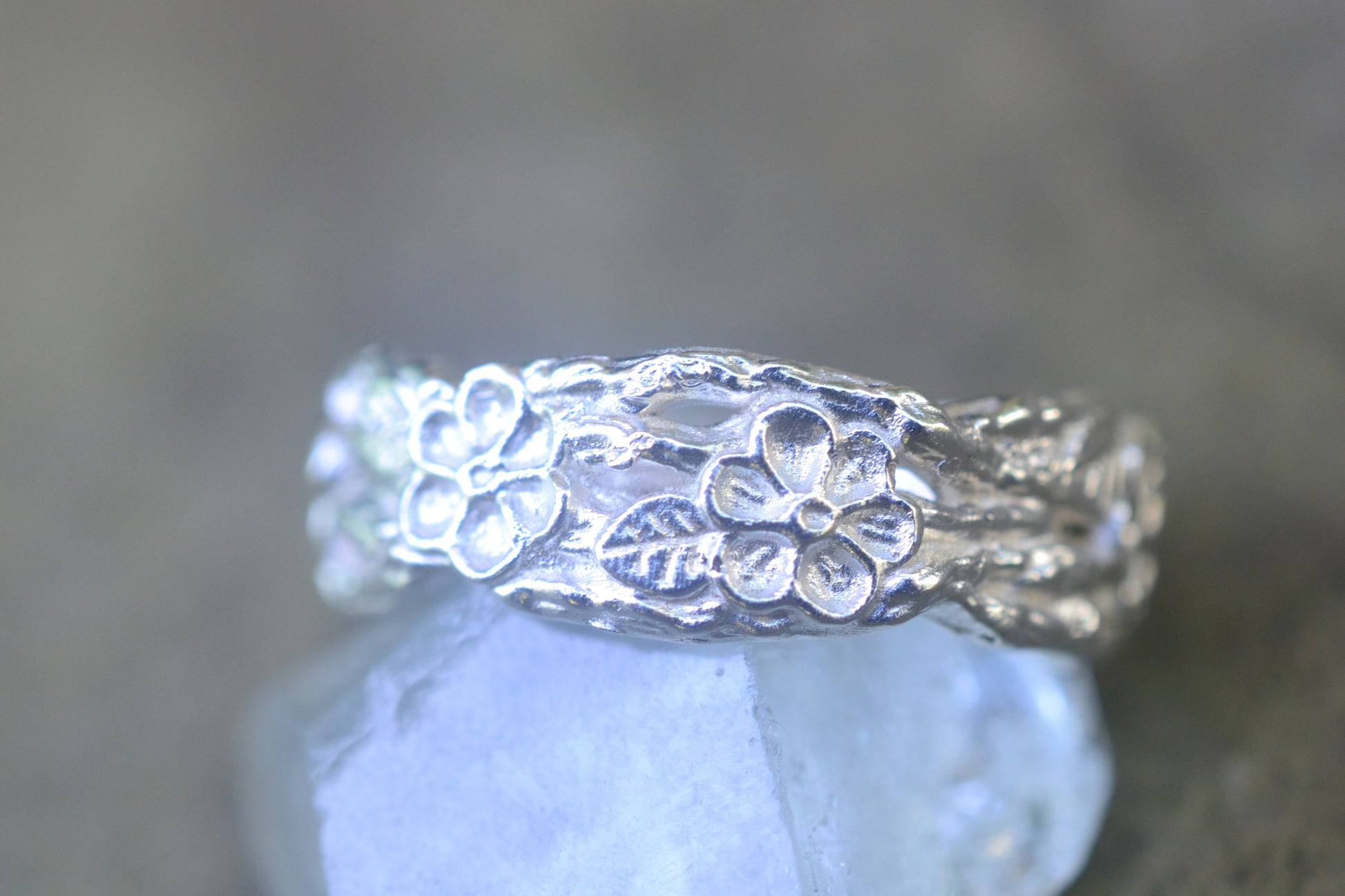 Wide Silver Rose Leaf Band With Branches