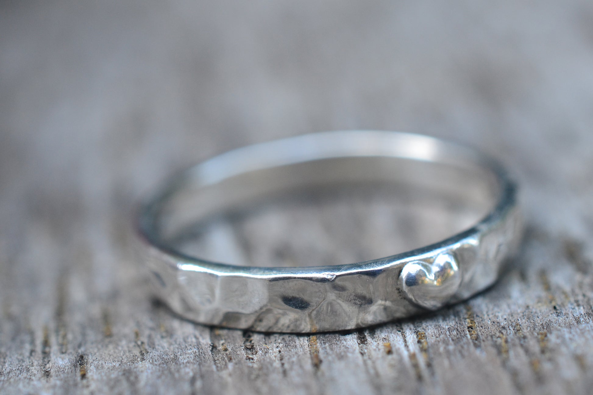 Dainty Silver Heart Ring With Hammered Band