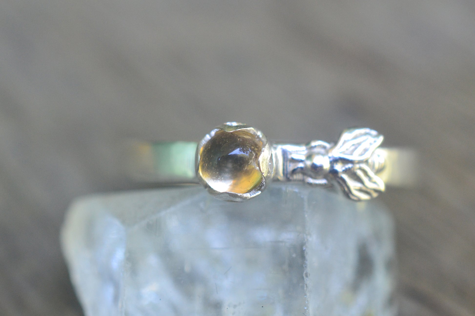 Silver Bee Ring With Yellow Gemstone