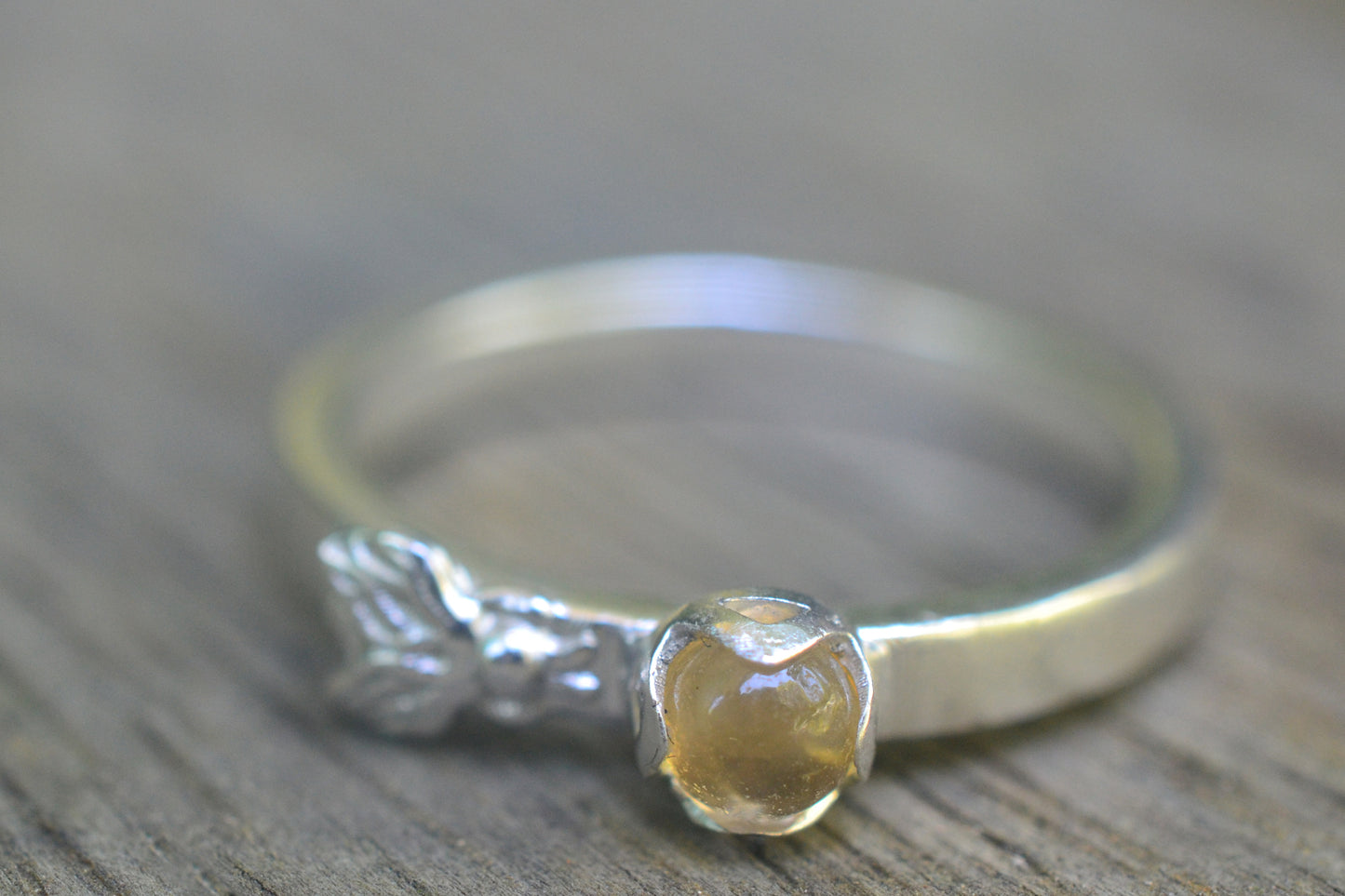 Dainty Gemstone Ring With Honeybee