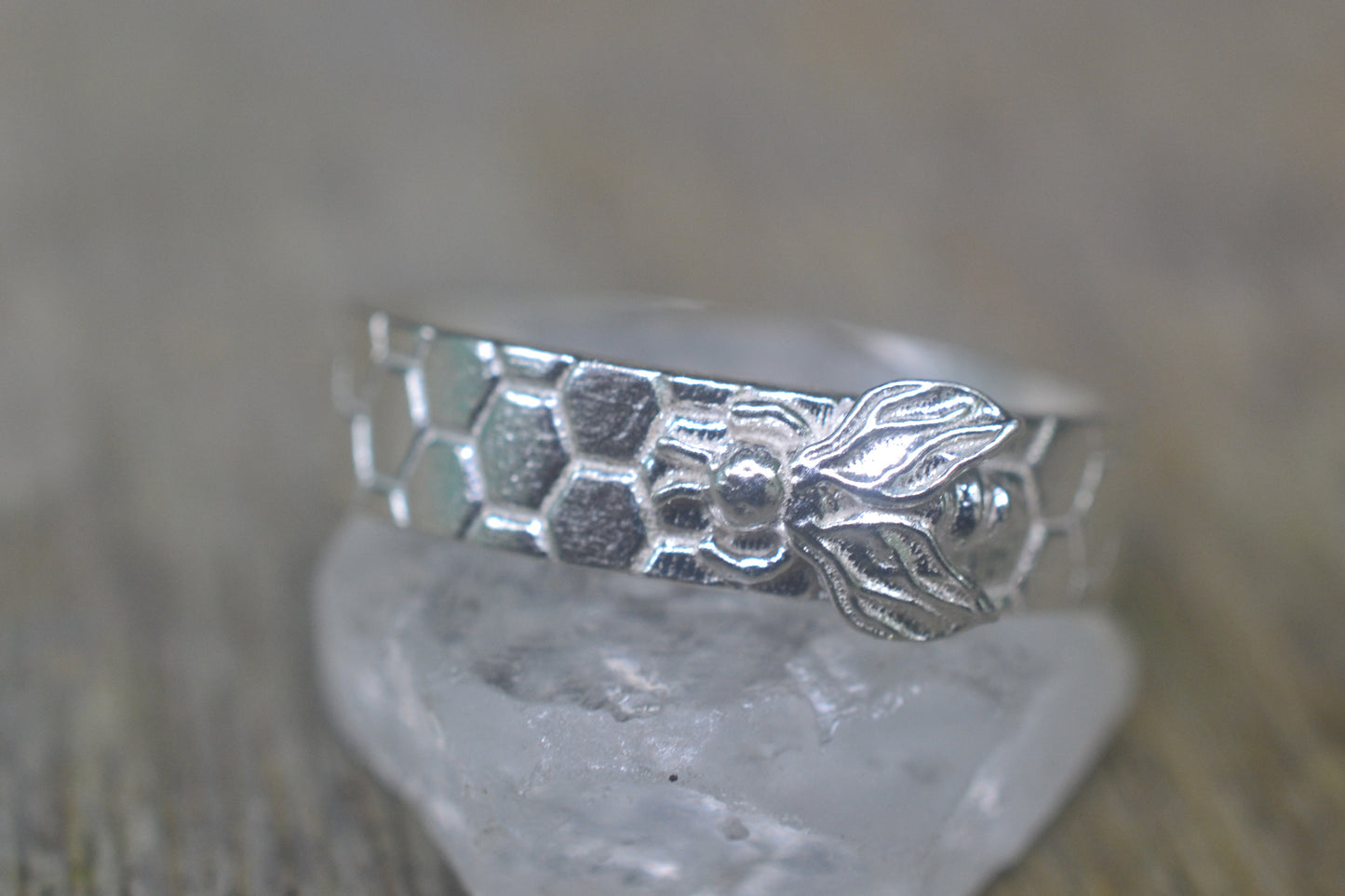 Sterling Silver Honeycomb & Bee Ring