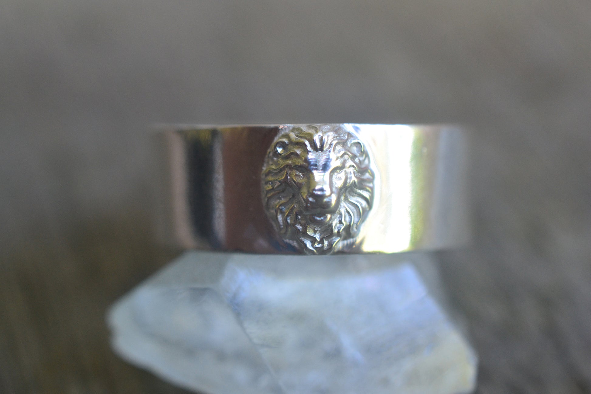 Wide Sterling Silver Lion Ring For Men