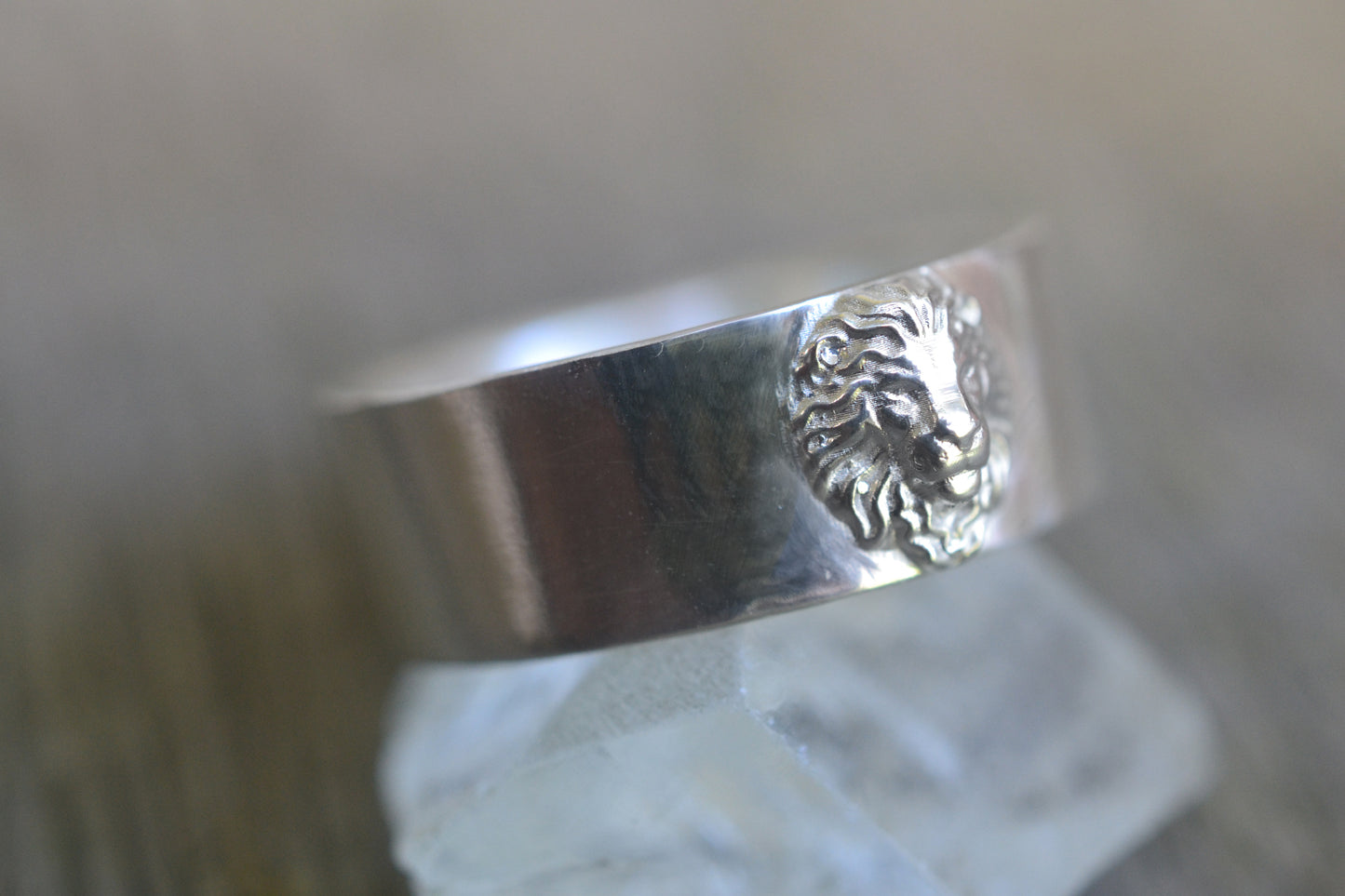 8mm Sterling Silver Lion Face Wedding Band