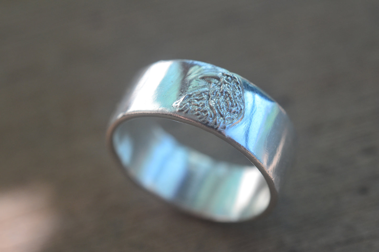 Mens 8mm Wide Sterling Silver Ring With Raven