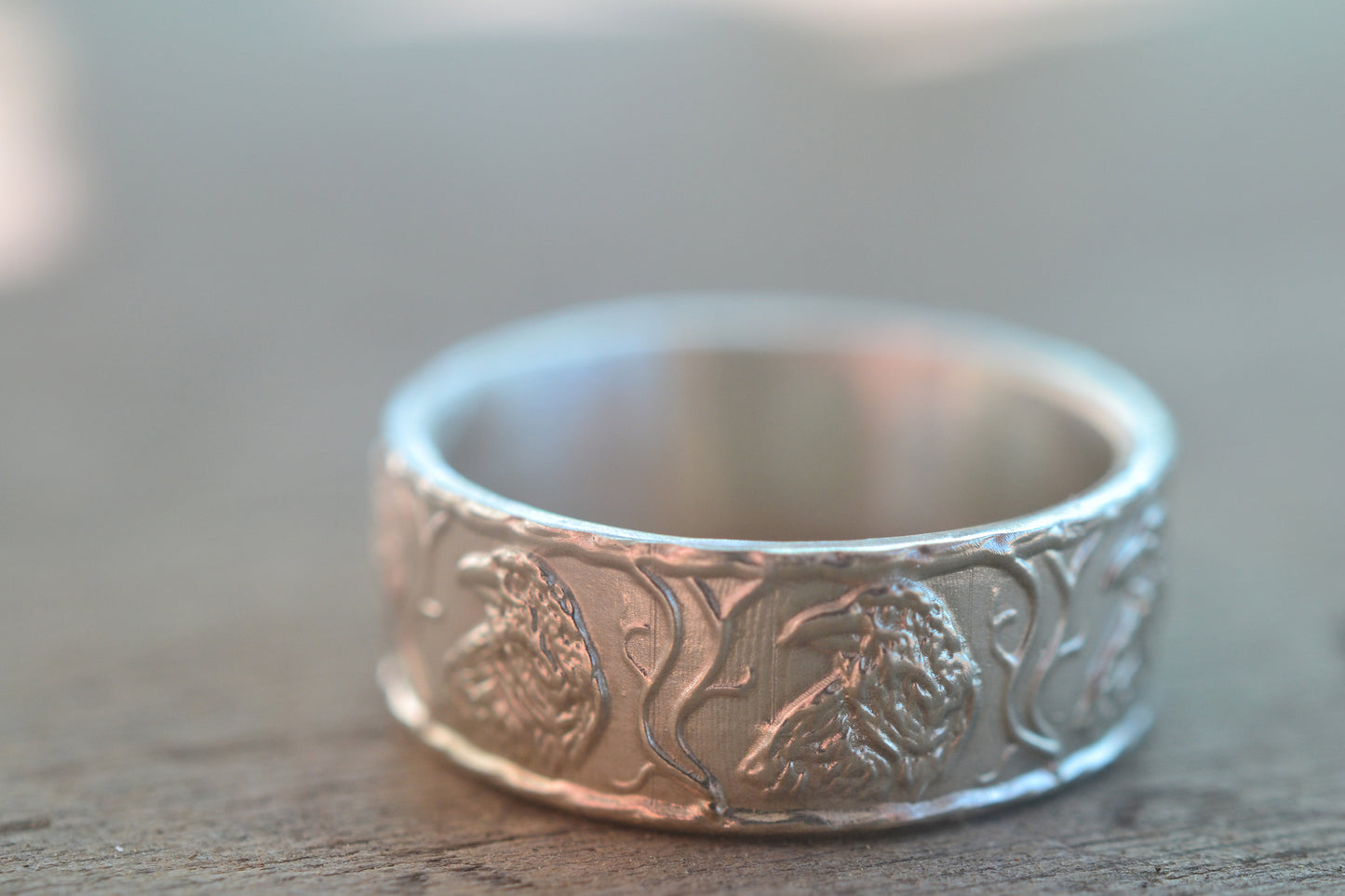 Sterling Silver Wedding Band With Crow Design