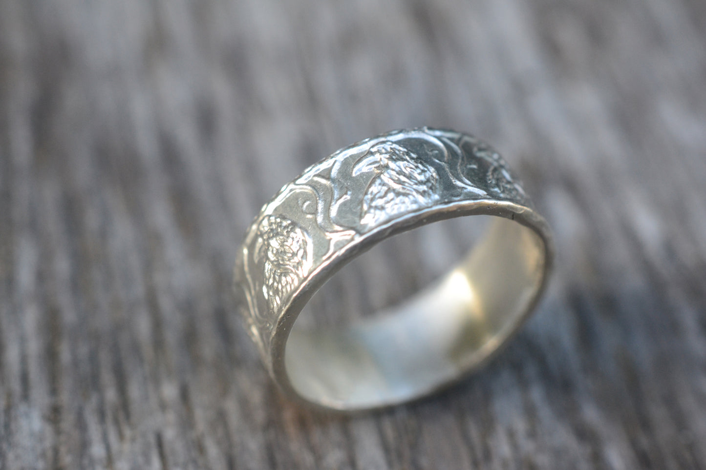 Wide Sterling Silver Wedding Band With Birds