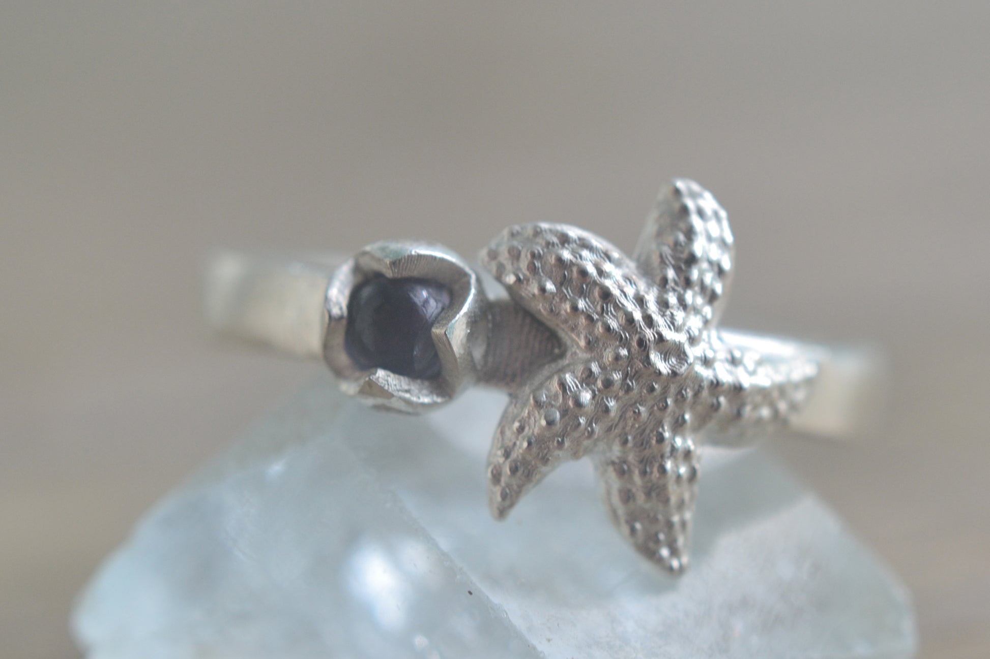 Dainty Starfish Ring With 3mm Iolite Stone