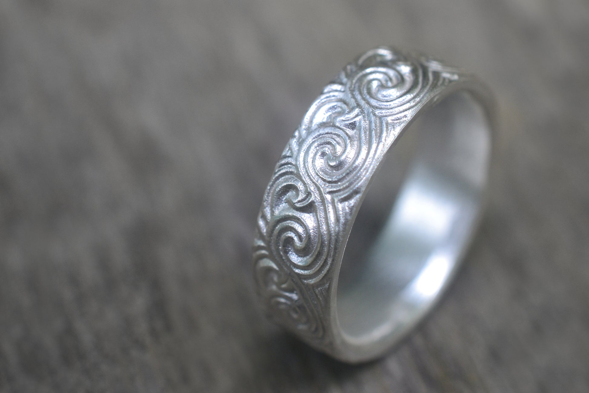 Shiny Sterling Silver Wave Wedding Ring