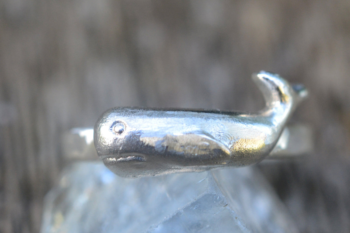 Solid 925 Silver Whale Charm Ring