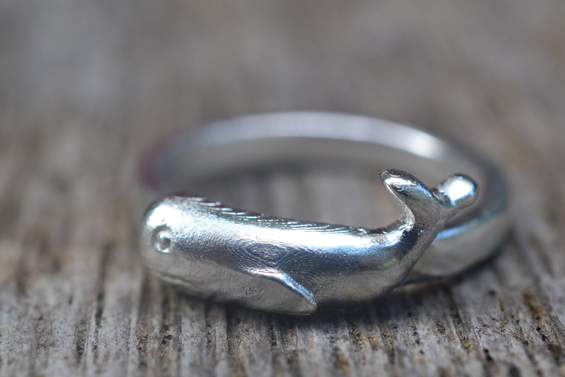 Grumpy Whale Charm Ring in Sterling Silver