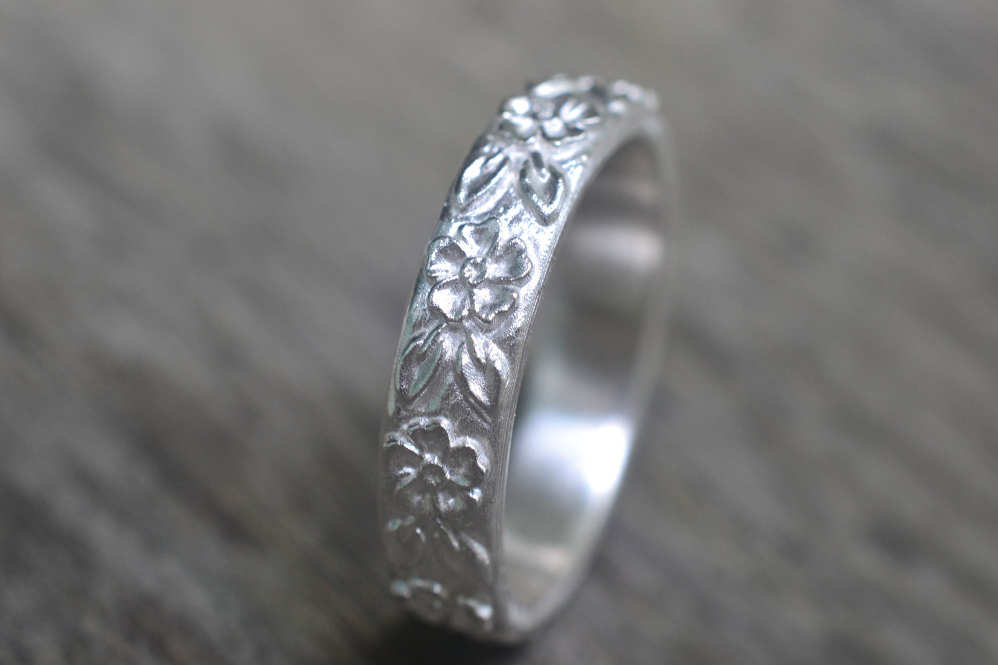 5mm Wide 925 Silver Flower Wedding Ring
