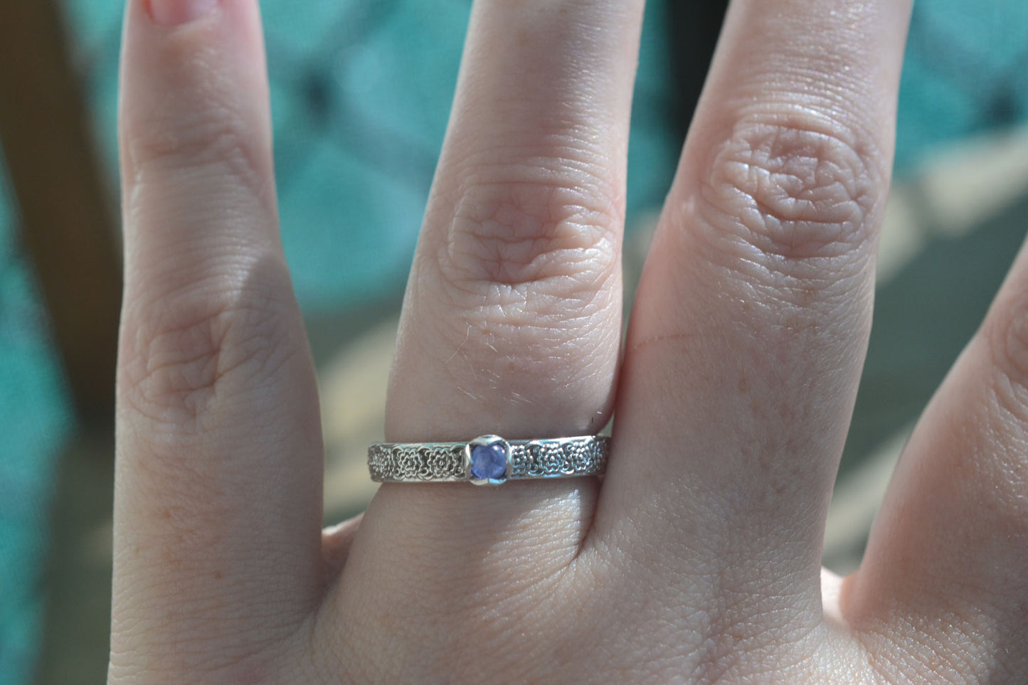 Sterling Silver Flower Stack Ring With Tanzanite