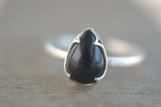 Teardrop Black Onyx Ring in Sterling Silver