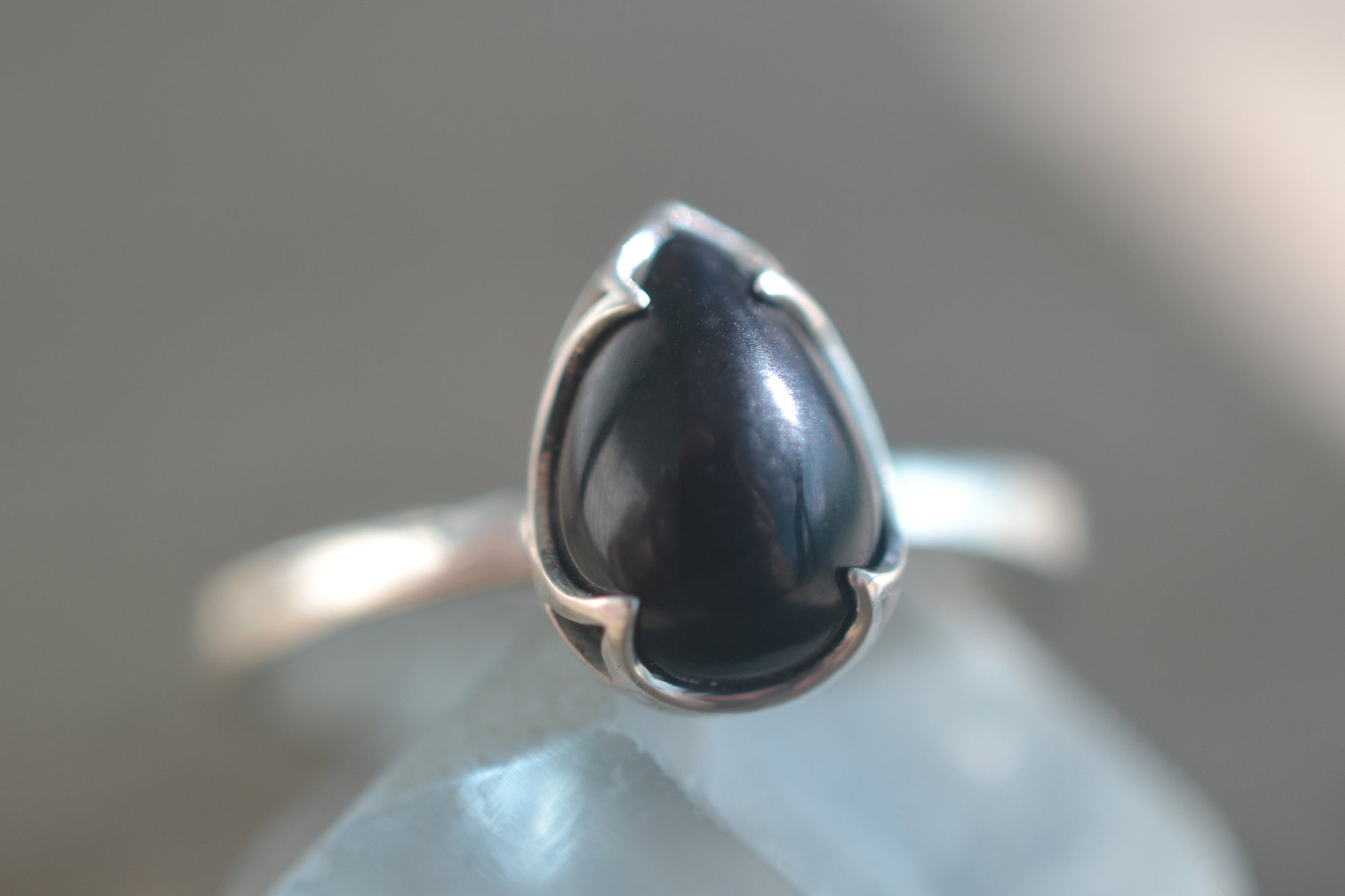 Teardrop Cut Black Onyx Ring in 925 Sterling