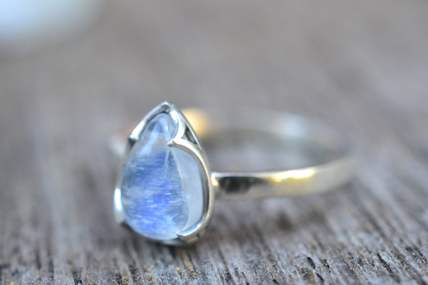 Rainbow Moonstone Crystal Ring in Sterling