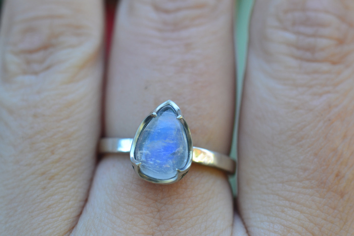 Natural Rainbow Moonstone Crystal Ring in Sterling