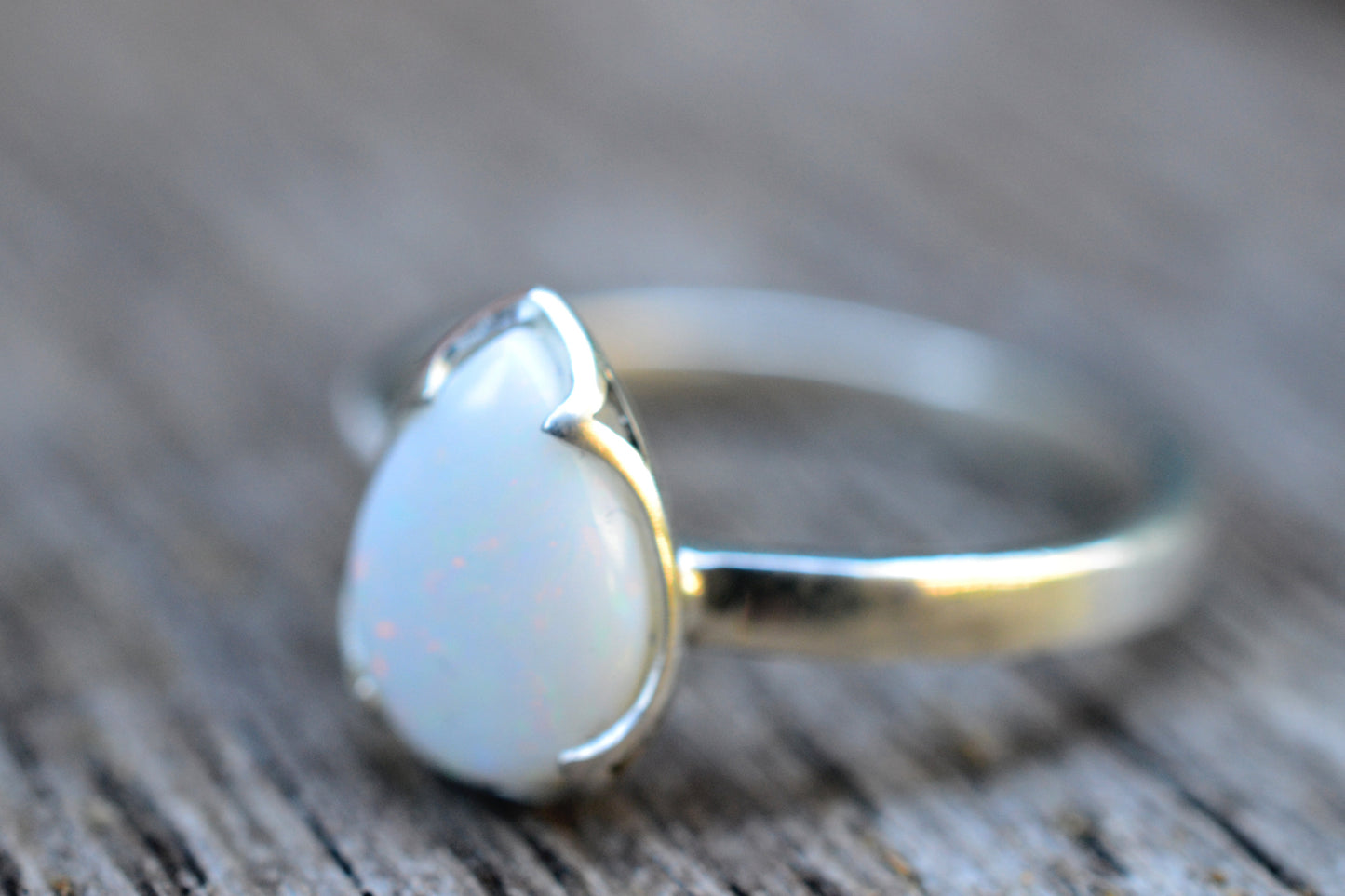 Bezel Set Opal Teardrop Ring in Sterling Silver