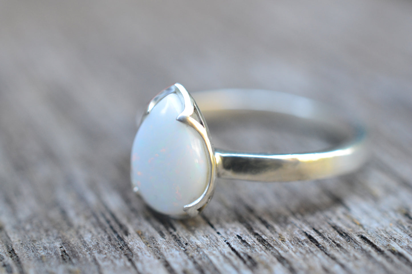925 Silver Bezel Ring With White Opal