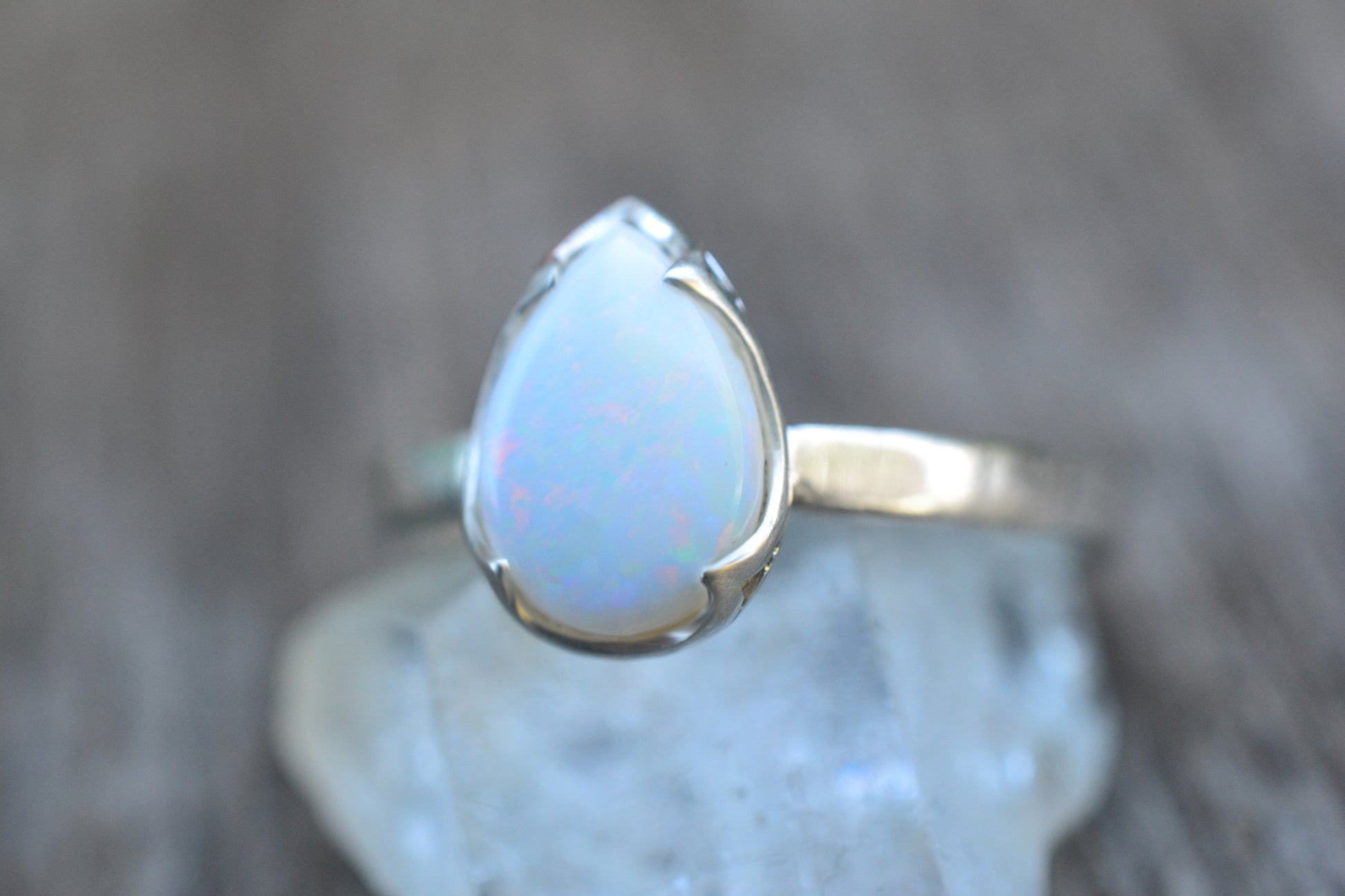 Natural Opal Gemstone Ring in Sterling Silver