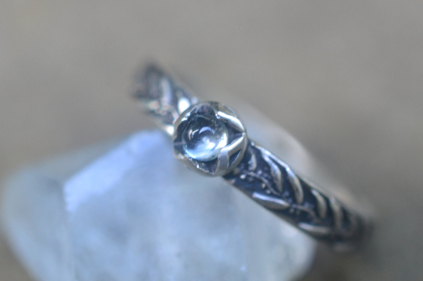 Aquamarine Stacking Ring in Oxidised Silver