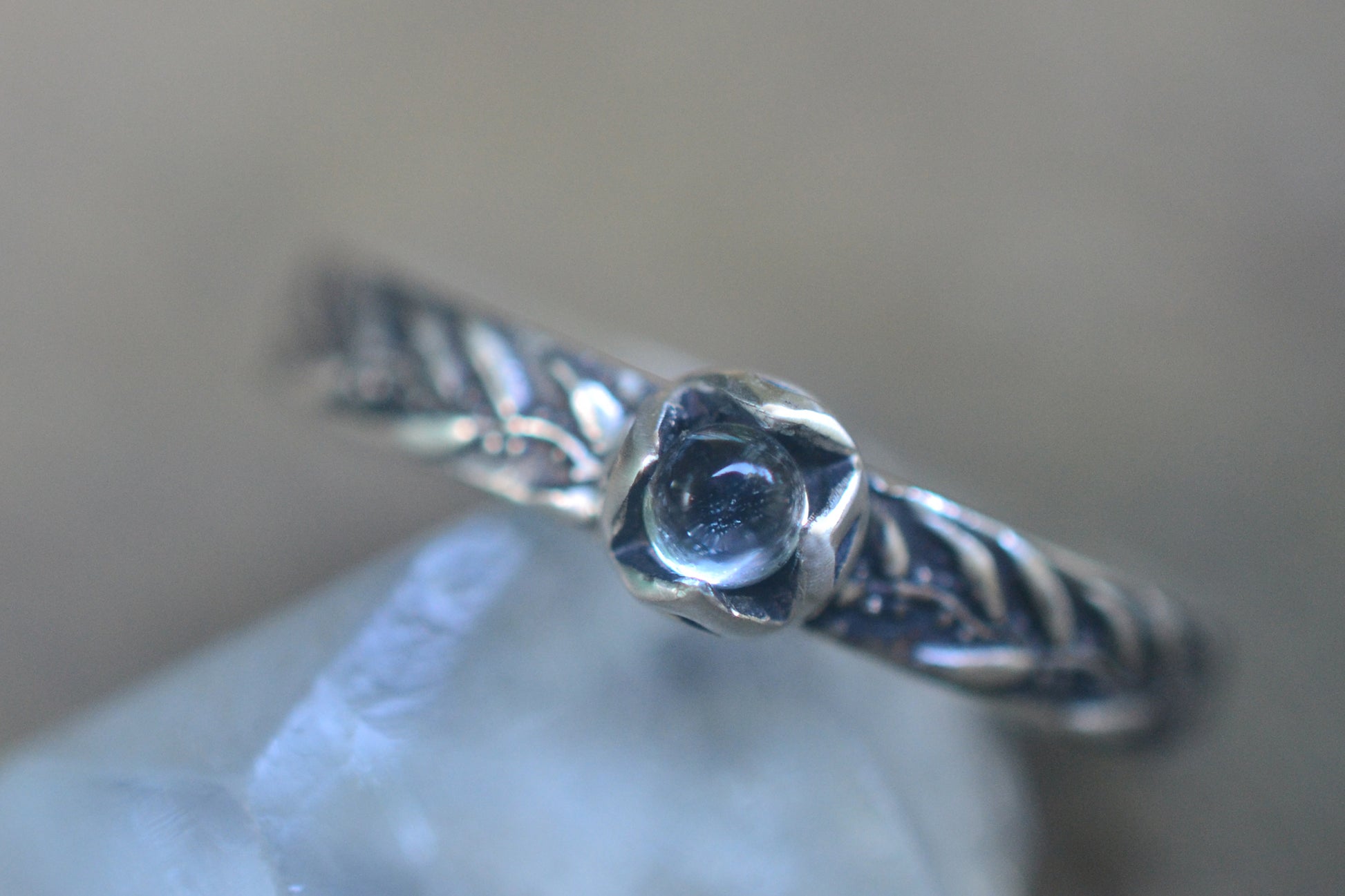 Silver Gum Leaf & Aquamarine Stack Ring