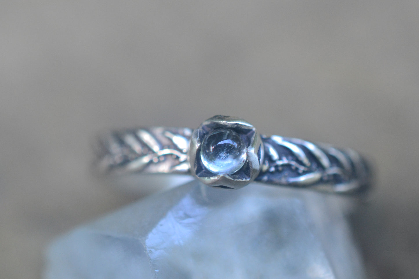 Gum Leaf Ring With Natural Aquamarine