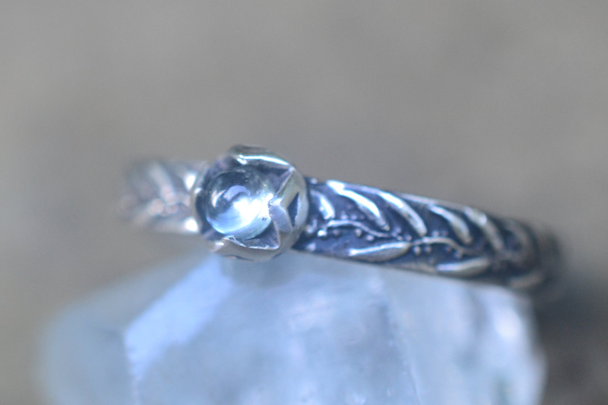 Tiny Aquamarine Ring in Oxidised Silver
