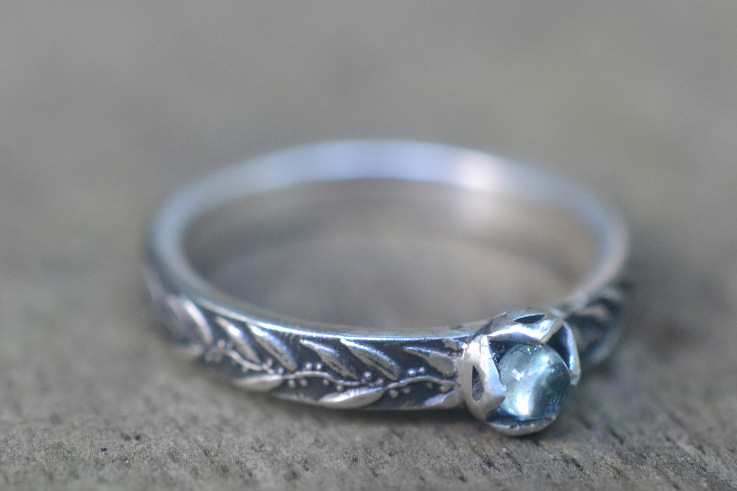 Dainty Aquamarine Stacker Ring In 925 Silver