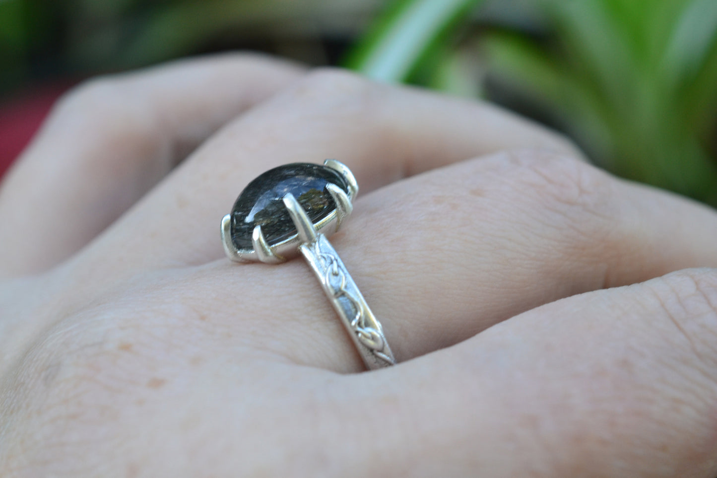 Tourmalated Quartz Vine Leaf Cocktail Ring