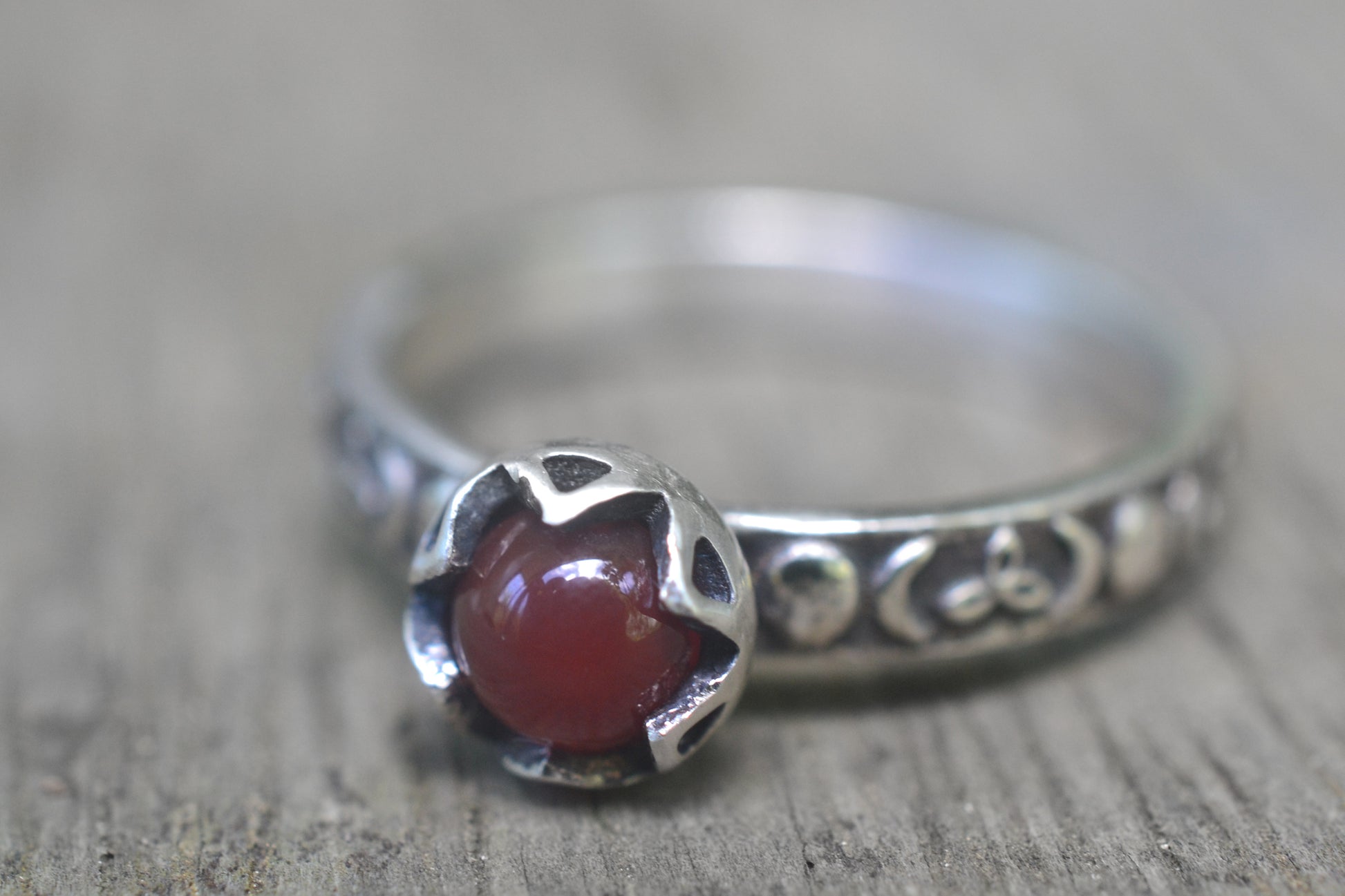 Gothic Carnelian Full Moon Ring in Silver