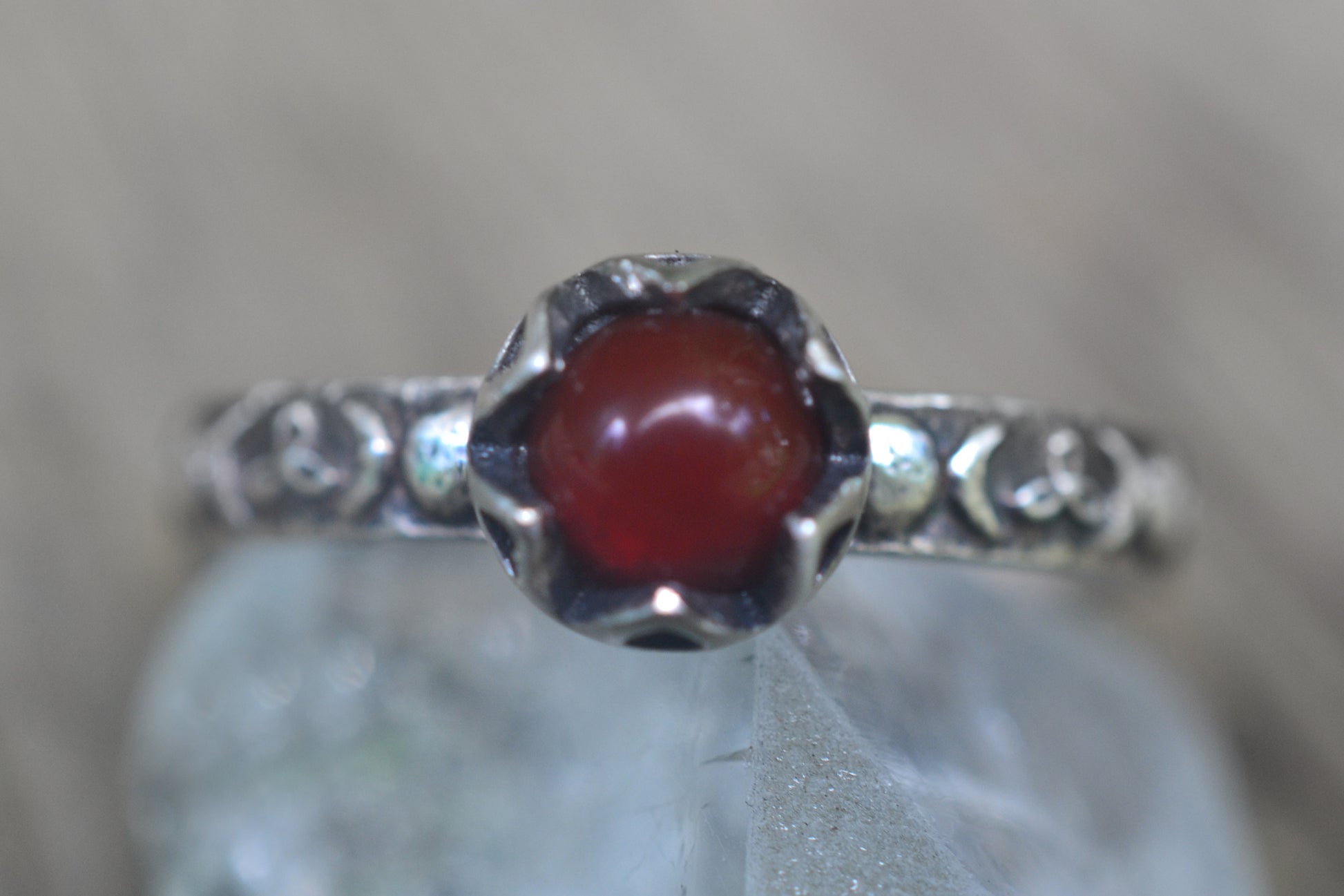 Gothic Carnelian Moon Ring in Silver