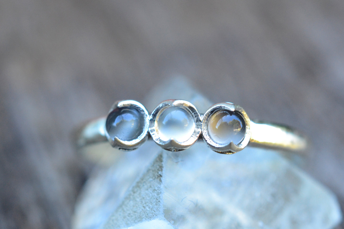 Bezel Set White & Grey Moonstone Ring in Silver