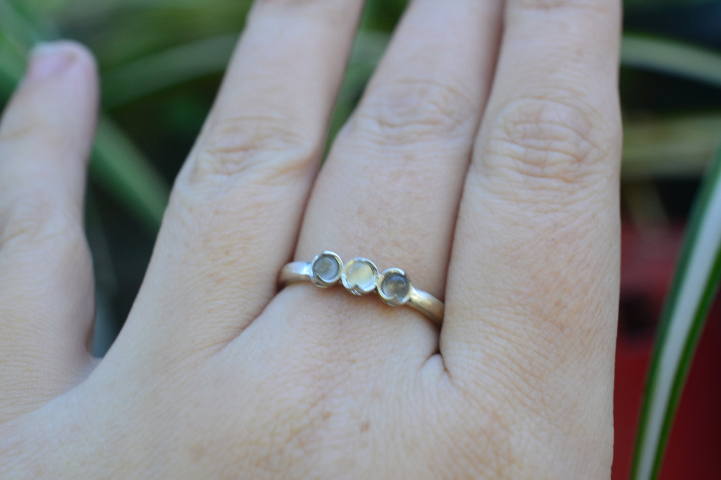 Dainty Moonstone Trio Ring in Sterling Silver