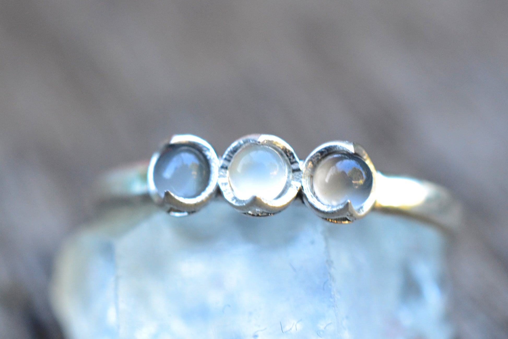 Three Moonstone Crystal Ring in Sterling Silver