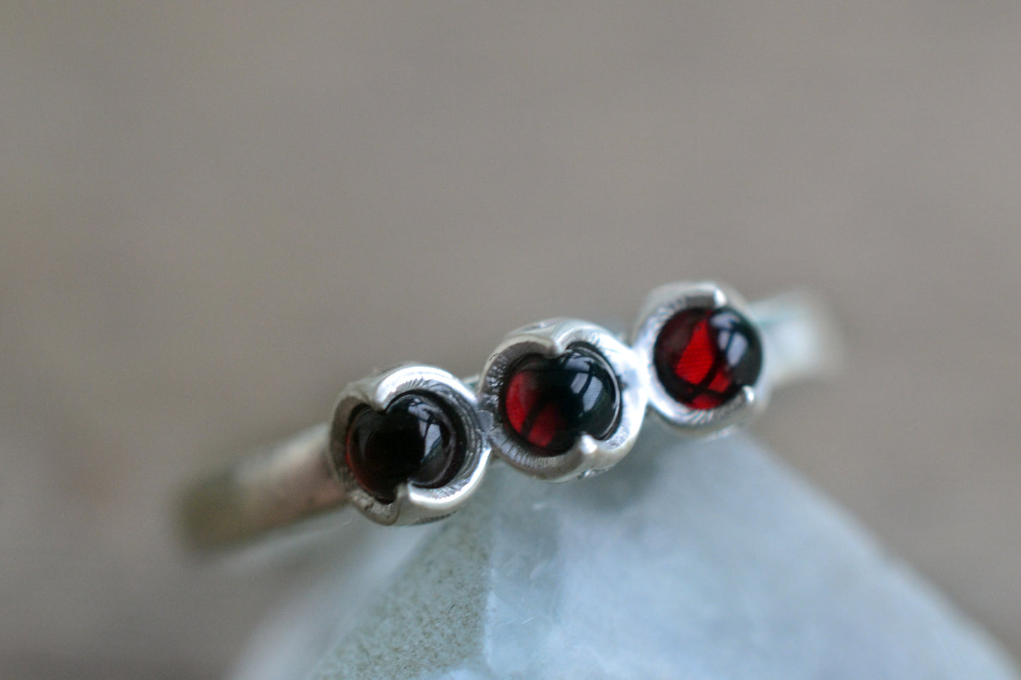 Triple Garnet Cabochon Ring in Sterling Silver