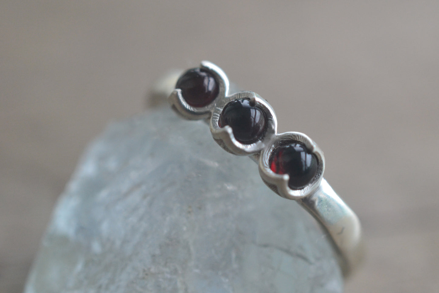 Bezel Set Garnet Gemstone Ring in Silver