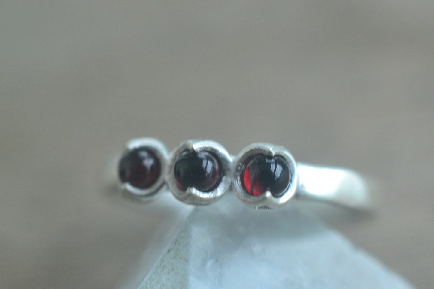 Bezel Set Garnet Cabochon Ring in Silver