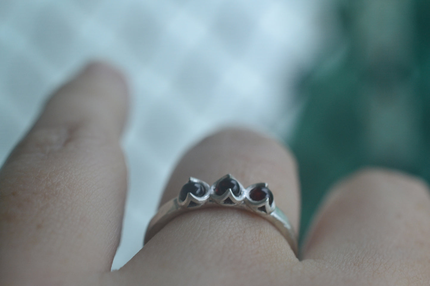 Triple Garnet Bezel Ring in Recycled Silver