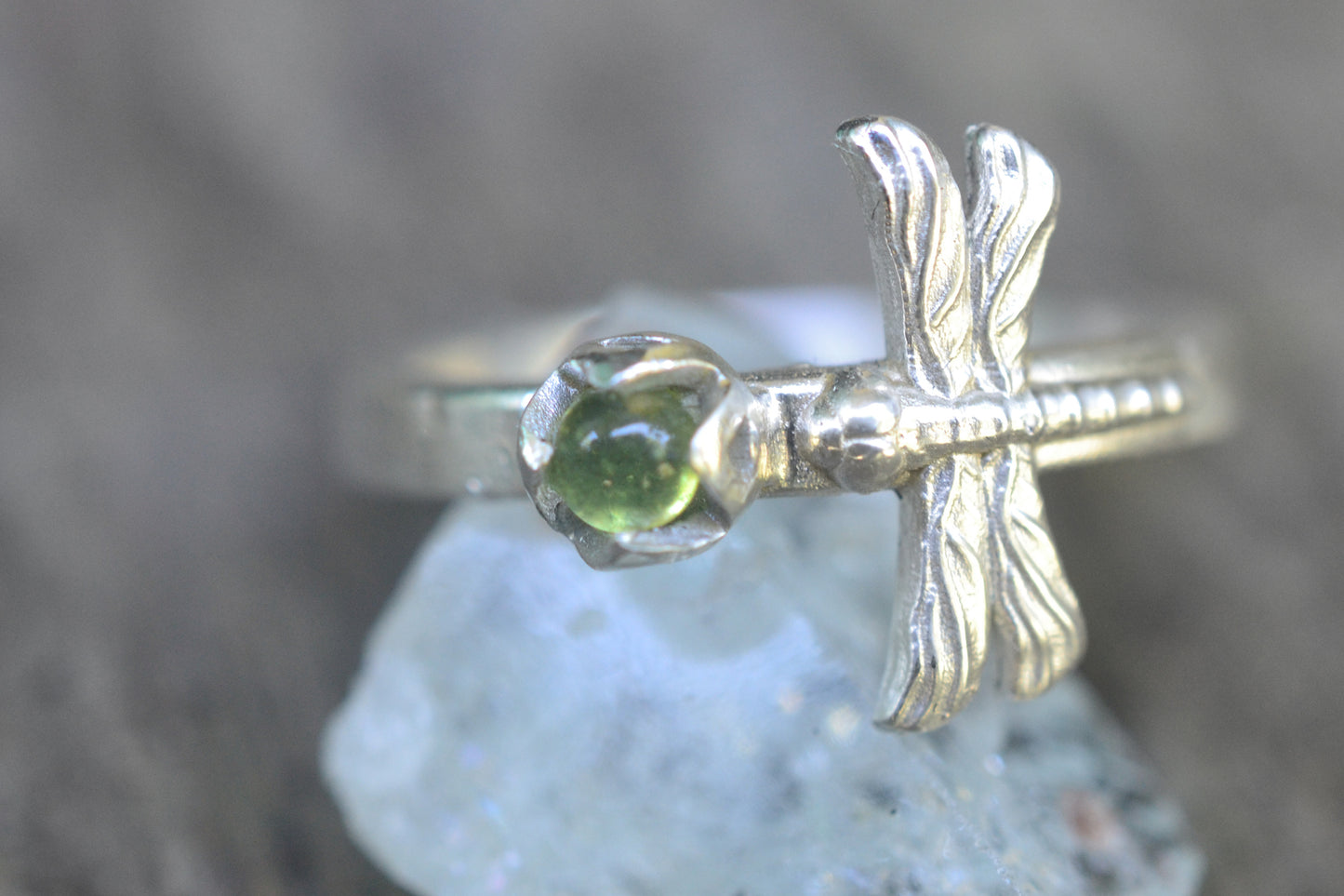 Vesuvanite Ring With Silver Dragonfly