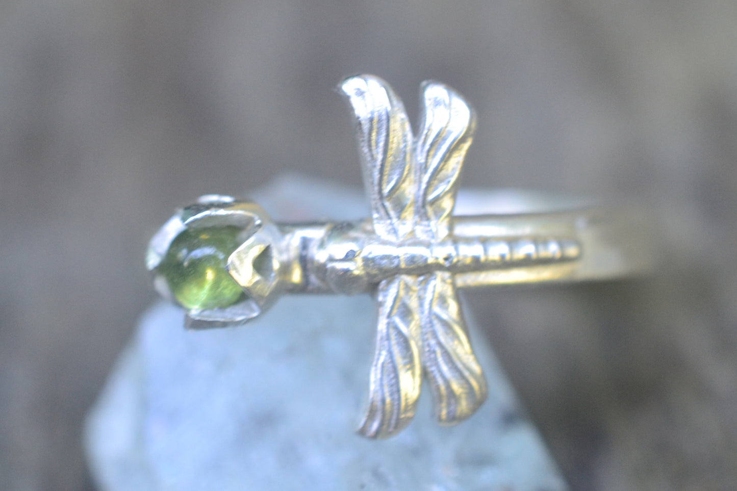 Silver Dragonfly Charm Ring With Stone