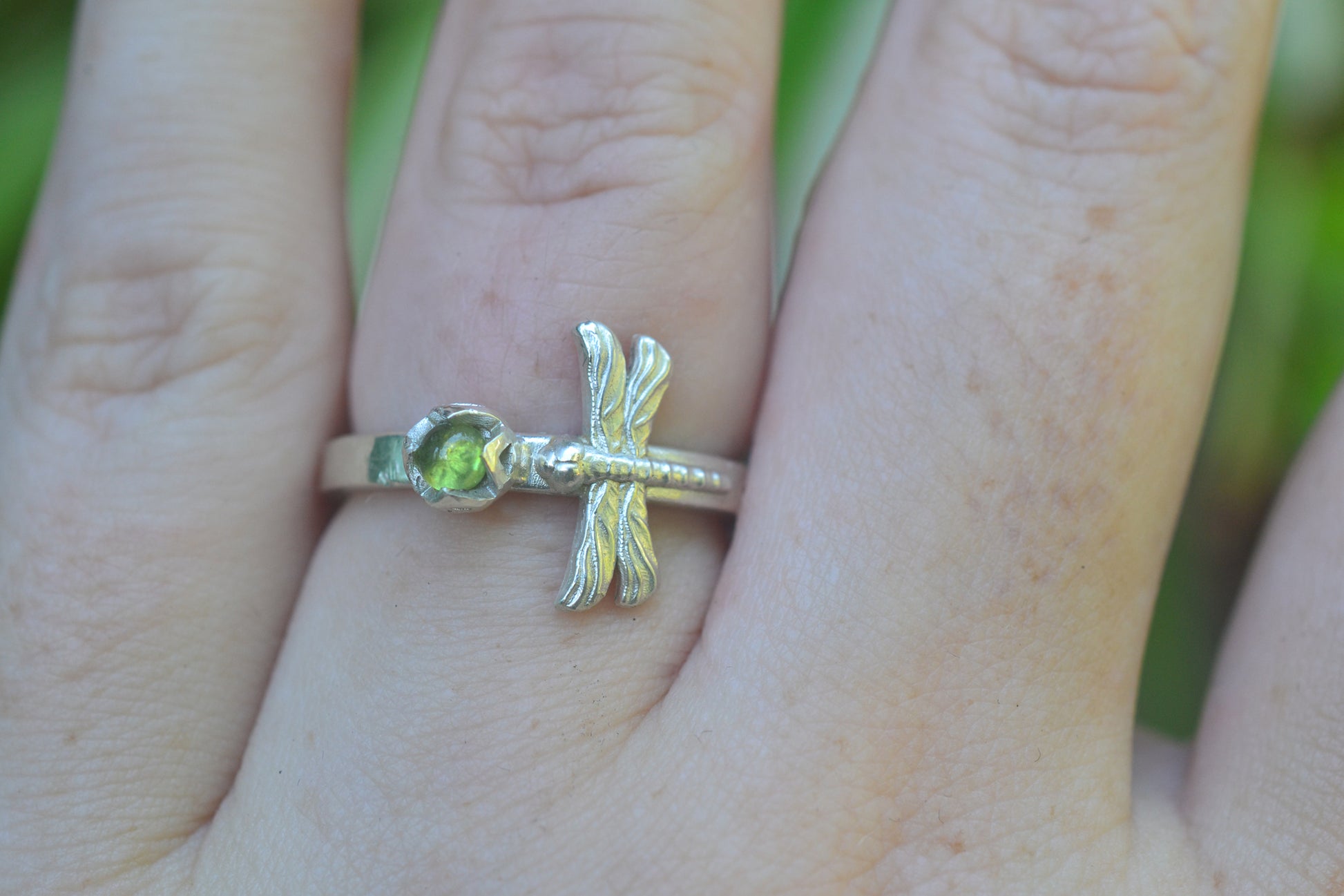 Womens Sterling Dragonfly Ring with Gemstone
