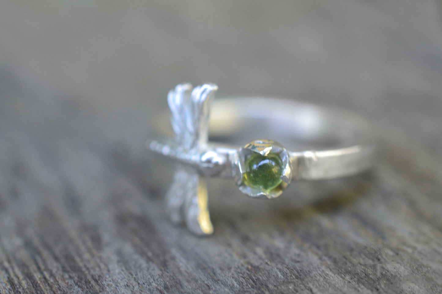 925 Silver Dragonfly Ring with Vesuvianite