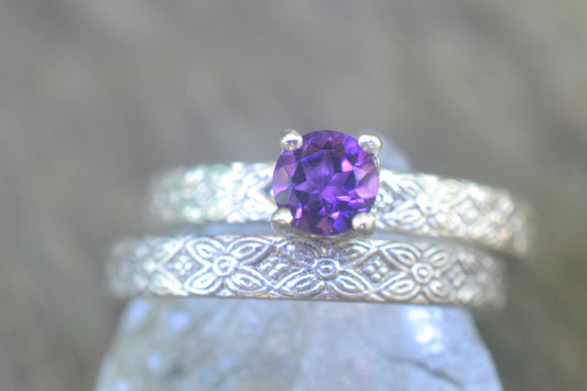 Medieval Style Amethyst Wedding Set in Silver