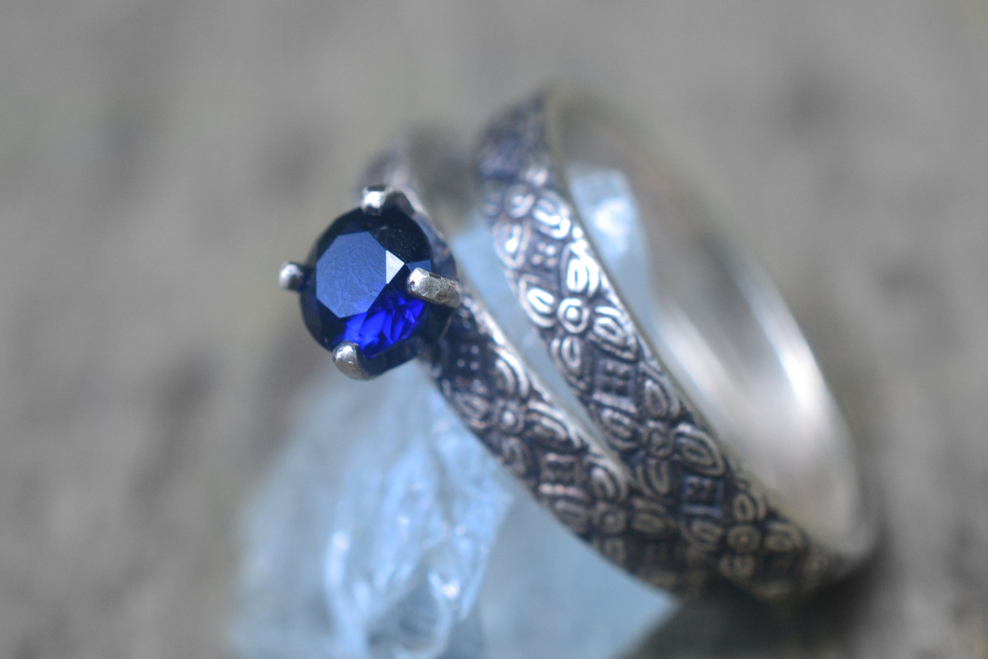 Oxidised Silver Bridal Set With Blue Sapphire
