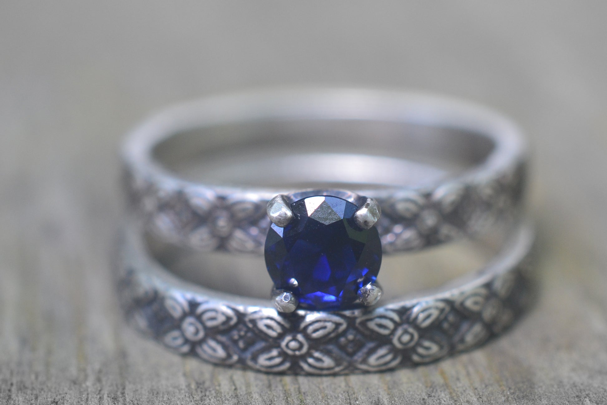 Blue Sapphire Bridal Set in Oxidised Silver