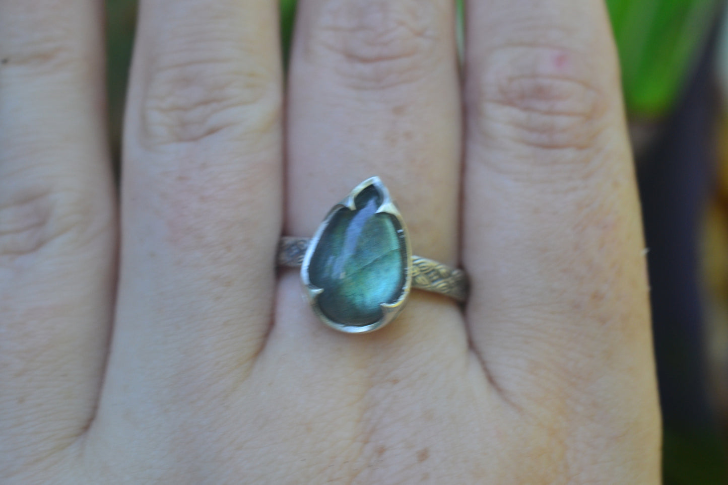 Teardrop Labradorite Gemstone Ring in Silver