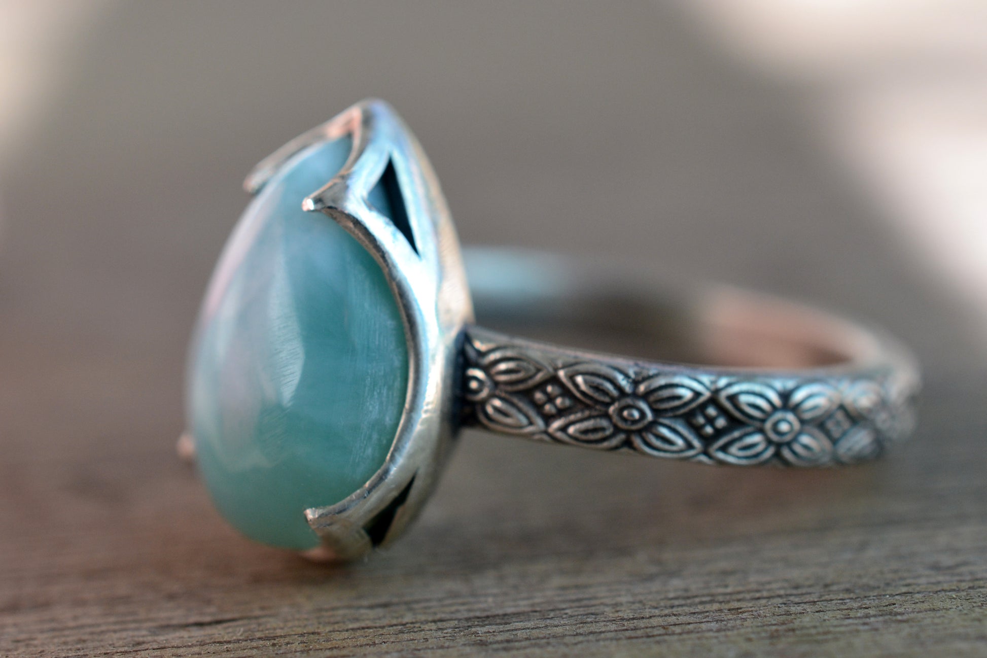 VIctorian Style Larimar Cocktail Ring in Silver